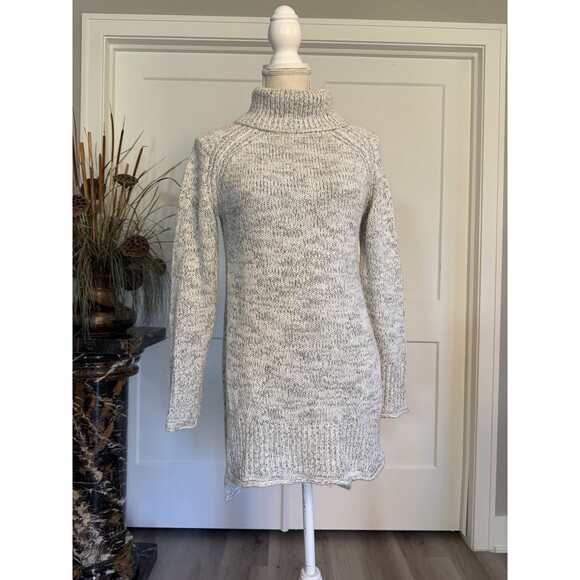 Heather B Sweater Gray Ivory Knit High-Low Mock Turtleneck Pullover Size M $88 - Picture 2 of 6